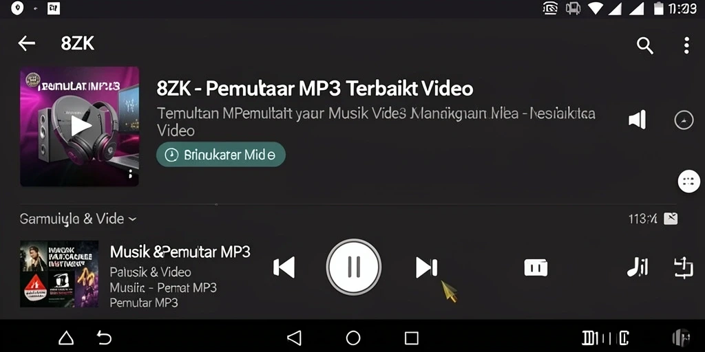 Tampilan antarmuka Pemutar MP3 8ZK dengan fitur unggulan.