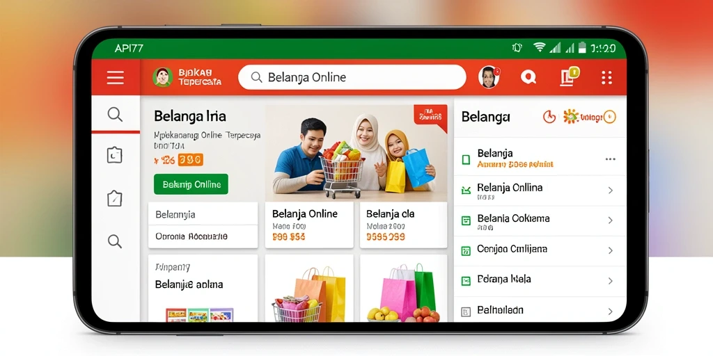 Tampilan antarmuka aplikasi API77 untuk belanja online.