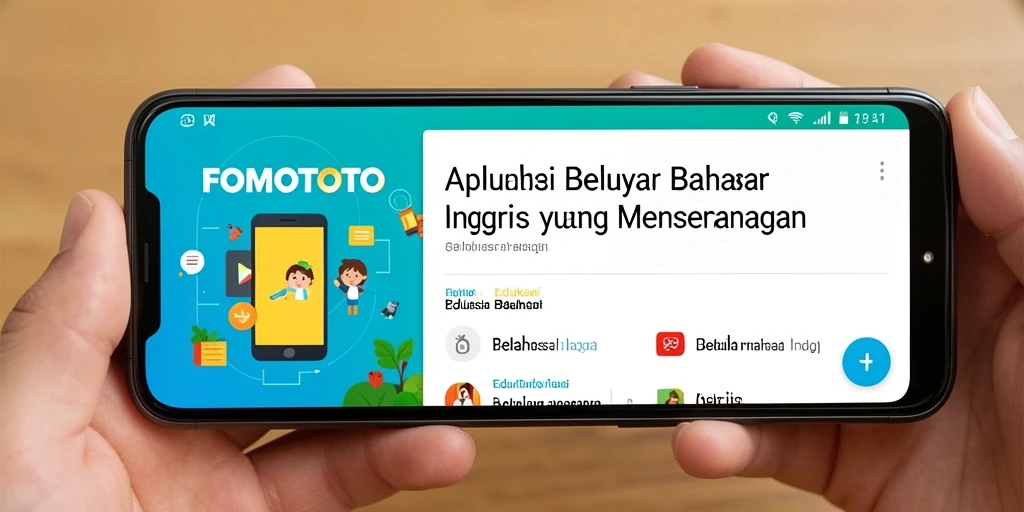 Tampilan antarmuka FOMOTOTO yang menarik untuk belajar bahasa Inggris.