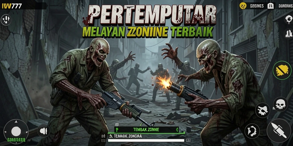 Tampilan antarmuka game IW777 saat melawan zombie.