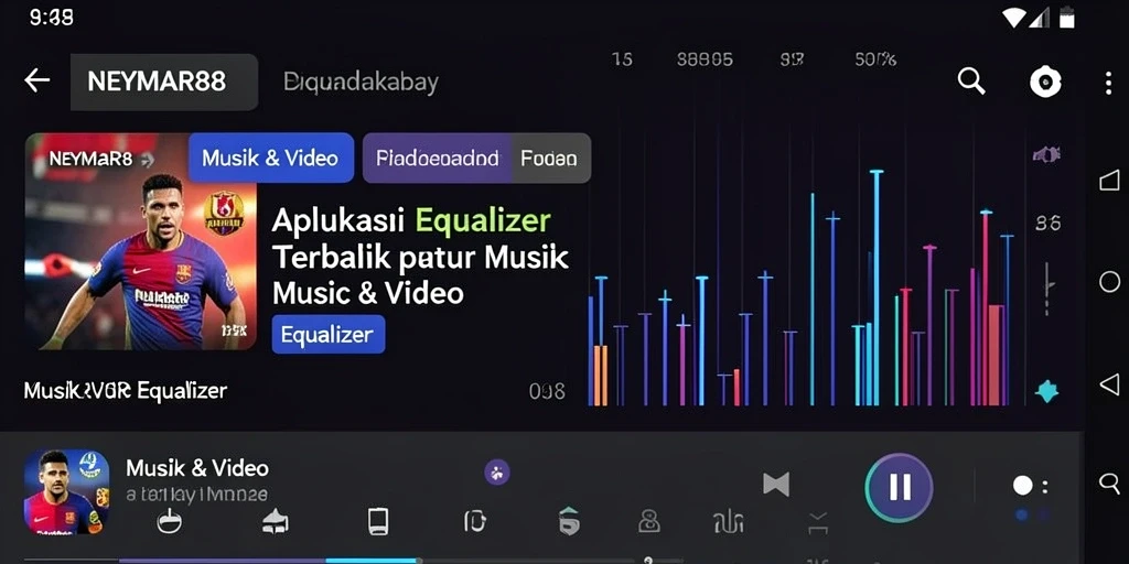 Screenshot aplikasi NEYMAR88 dengan antarmuka Equalizer yang menarik.